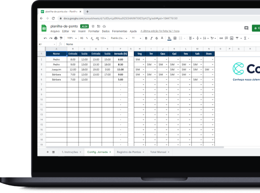 Baixe grátis nossa planilha de Controle de Ponto