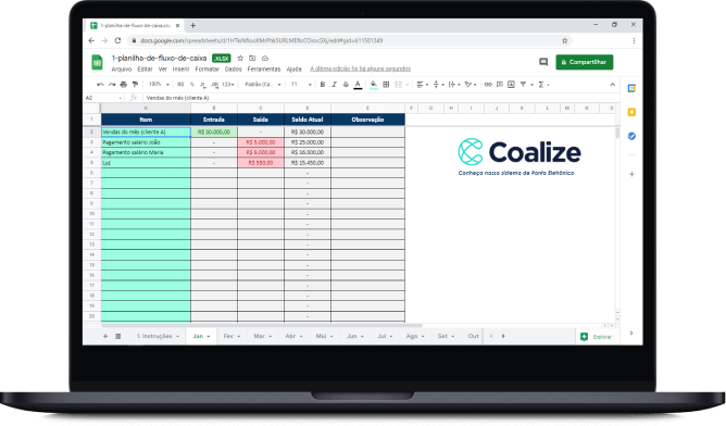 Planilha de Fluxo de Caixa Mensal Coalize