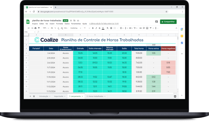 Planilha de Controle de Horas Trabalhadas Coalize