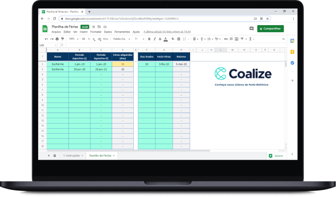 Planilha de Cálculo e Banco de Férias Coalize